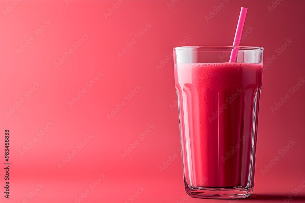 A vibrant smoothie in a glass, pink background A vibrant smoothie in a glass, pink background
