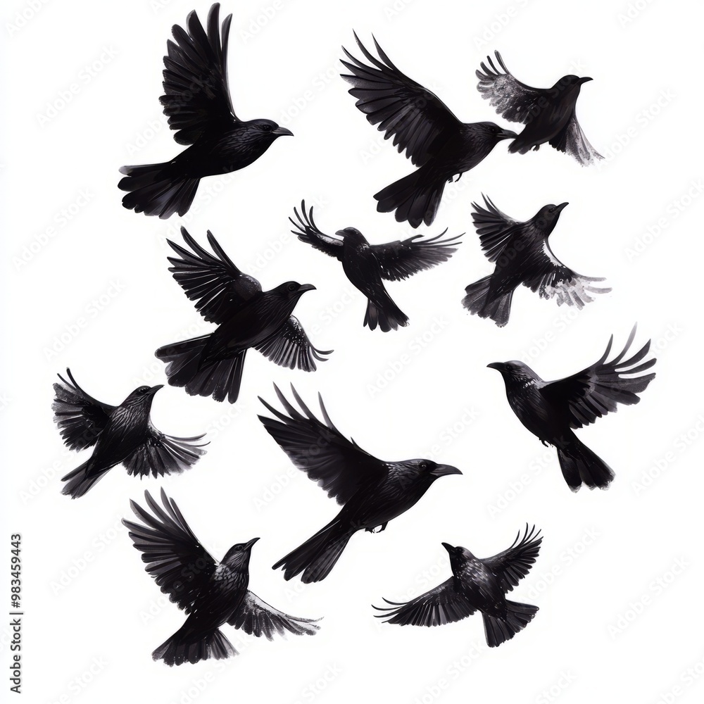 Silhouettes of Flying Birds in Various Poses Silhouettes of Flying Birds in Various Poses