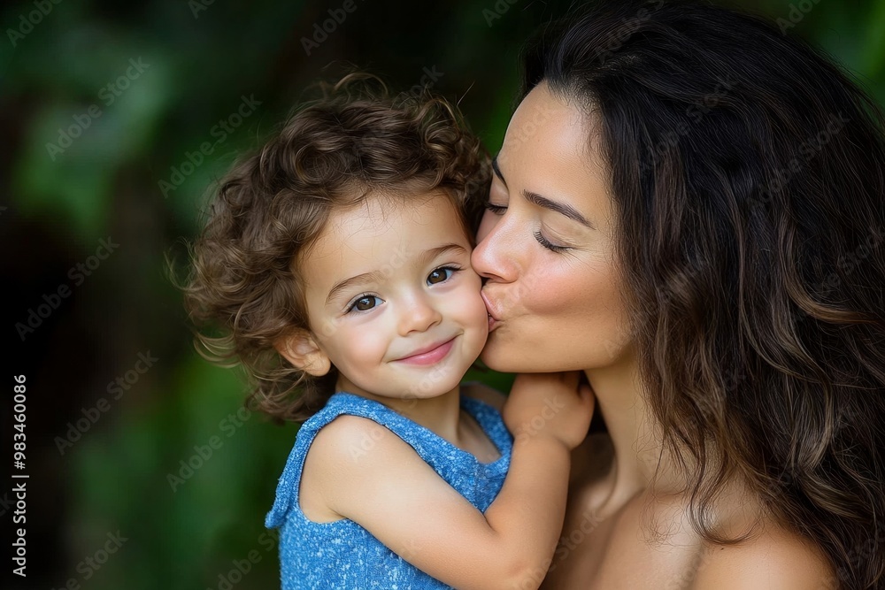 A child giving their parent a kiss on the cheek, creating a heartwarming and sweet moment A child giving their parent a kiss on the cheek, creating a heartwarming and sweet moment