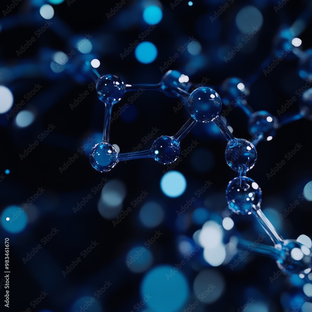 Abstract Molecular Structure with Blue Bokeh Background Abstract Molecular Structure with Blue Bokeh Background