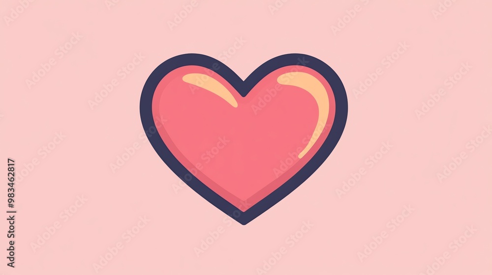 A simple, red heart with a dark blue outline on a light pink background. A simple, red heart with a dark blue outline on a light pink background.