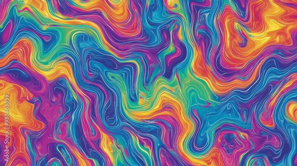 A vibrant, swirling abstract pattern with bright colors creating a fluid, dynamic effect.