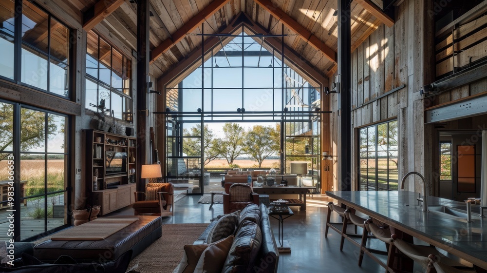 Luxurious Modern Rustic Living Room with Panoramic Nature View and Cozy Wooden Accents Luxurious Modern Rustic Living Room with Panoramic Nature View and Cozy Wooden Accents