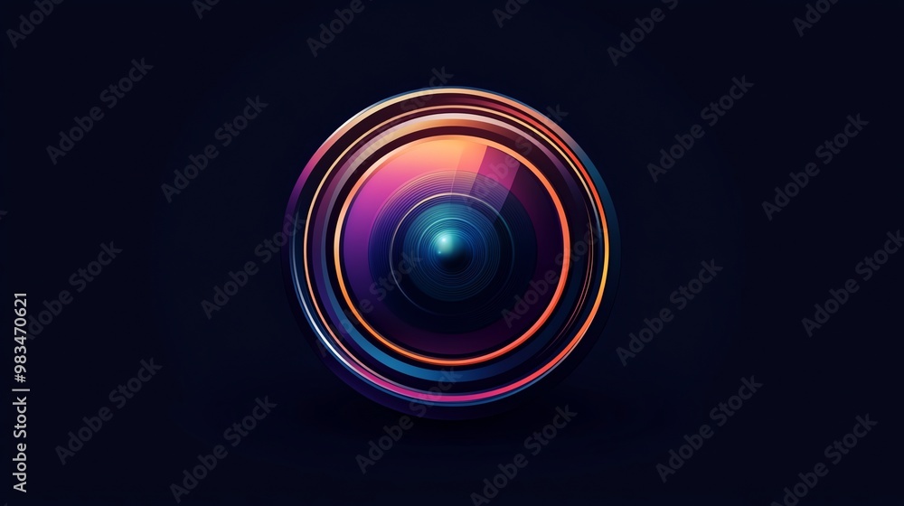 A close up of a colorful camera lens with a dark background. A close up of a colorful camera lens with a dark background.