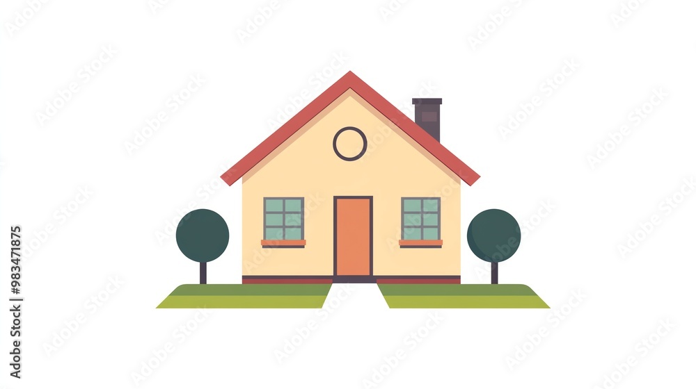 A cartoon illustration of a house with a red roof and a chimney. A cartoon illustration of a house with a red roof and a chimney.