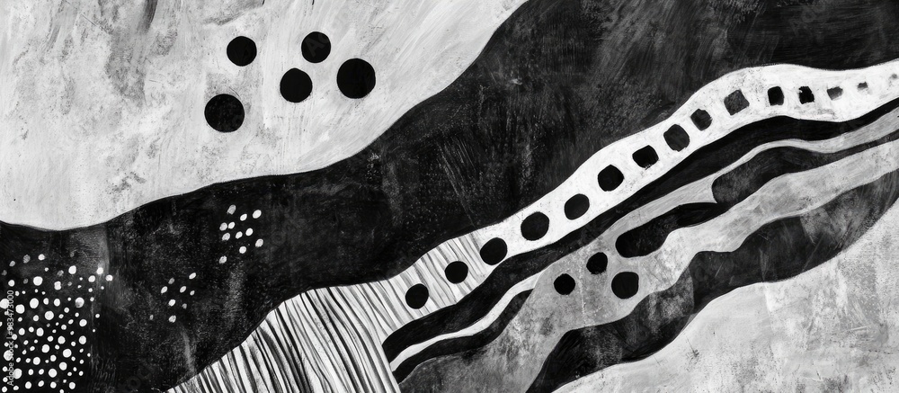 Aerial view of a polluted desert landscape in black and white showcasing abstract patterns and textures reminiscent of contemporary expressionism Aerial view of a polluted desert landscape in black and white showcasing abstract patterns and textures reminiscent of contemporary expressionism