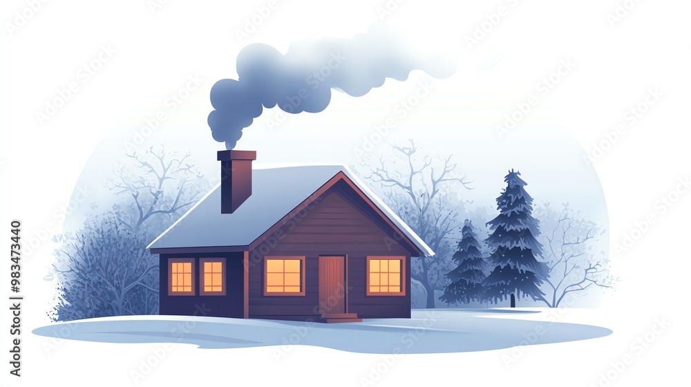 A cozy cabin with smoke rising from the chimney, nestled in a snowy forest. A cozy cabin with smoke rising from the chimney, nestled in a snowy forest.