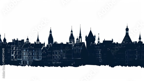 Dijon cityscape silhouette with historical buildings and spires against white background for commercial use photo