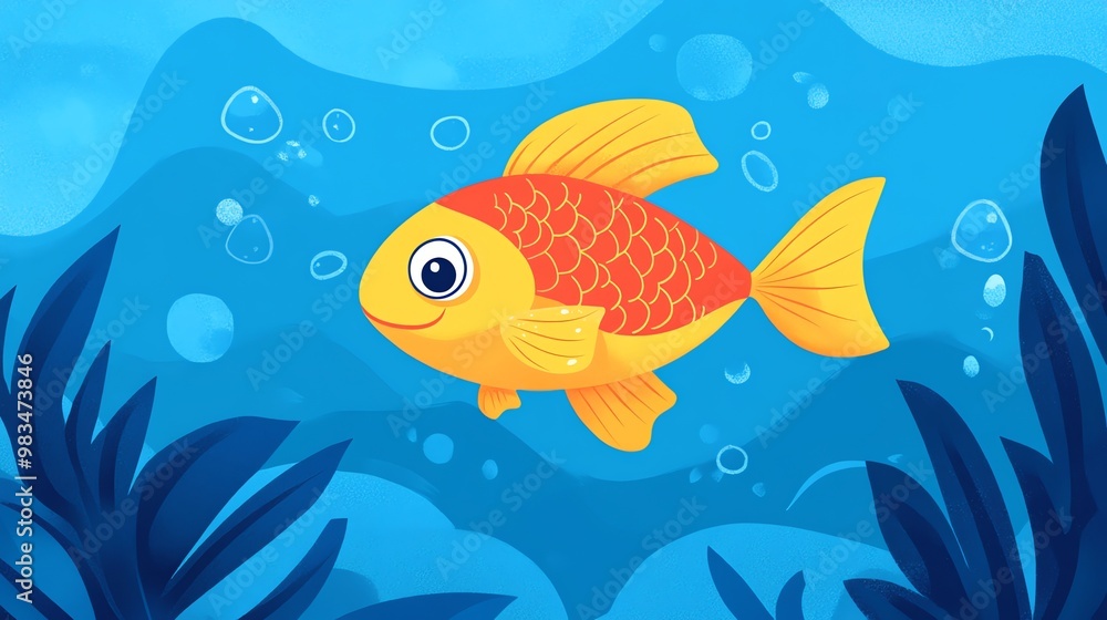 Cute cartoon fish swimming in the ocean. Cute cartoon fish swimming in the ocean.