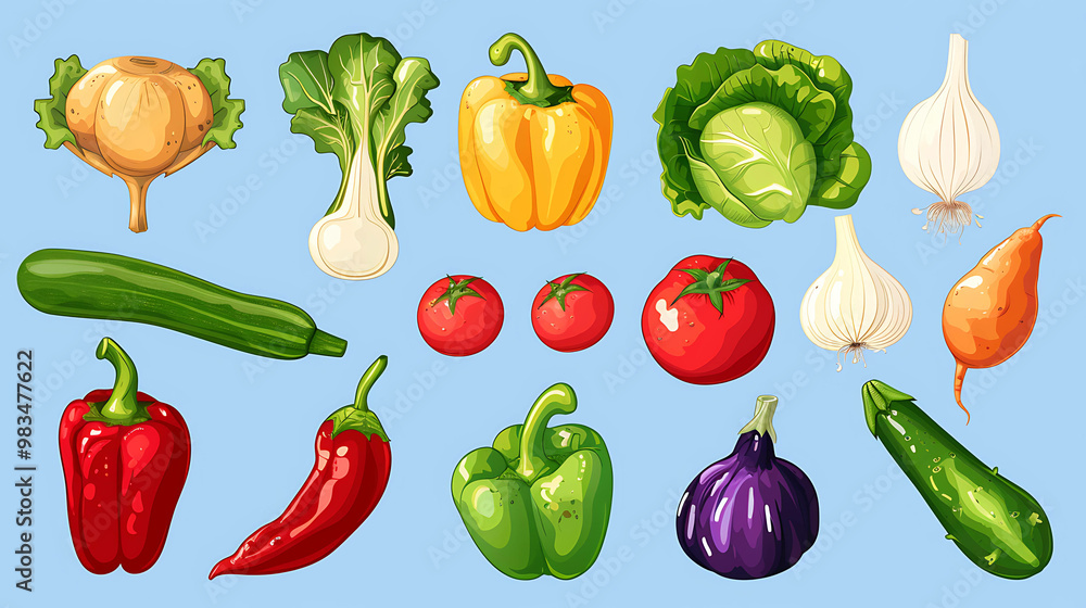 A collection of colorful vegetables. A collection of colorful vegetables.