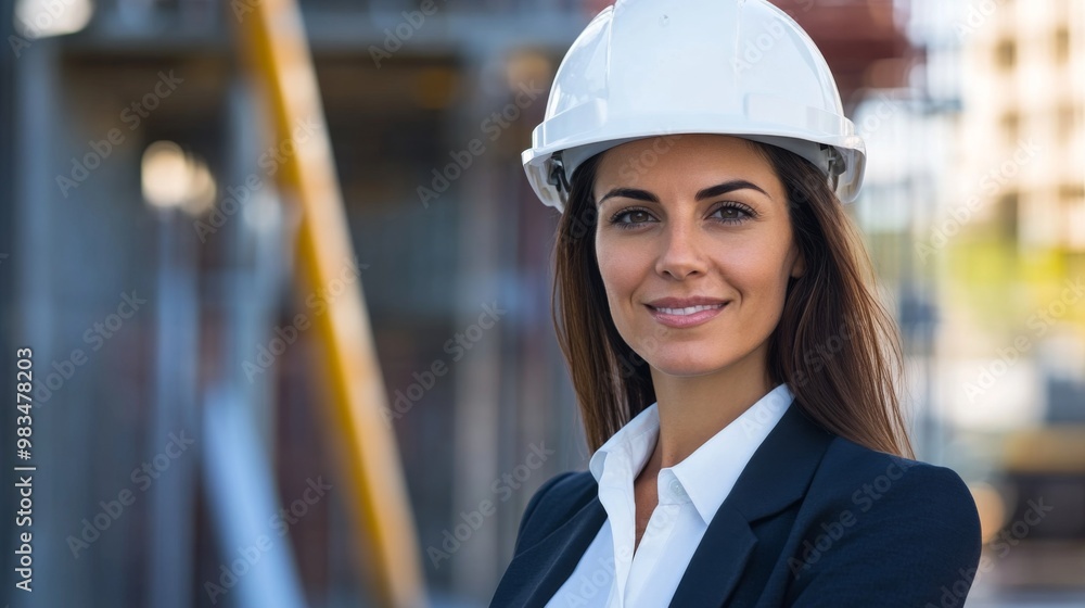 Confident Female Construction Worker Wearing a Hard Hat Confident Female Construction Worker Wearing a Hard Hat