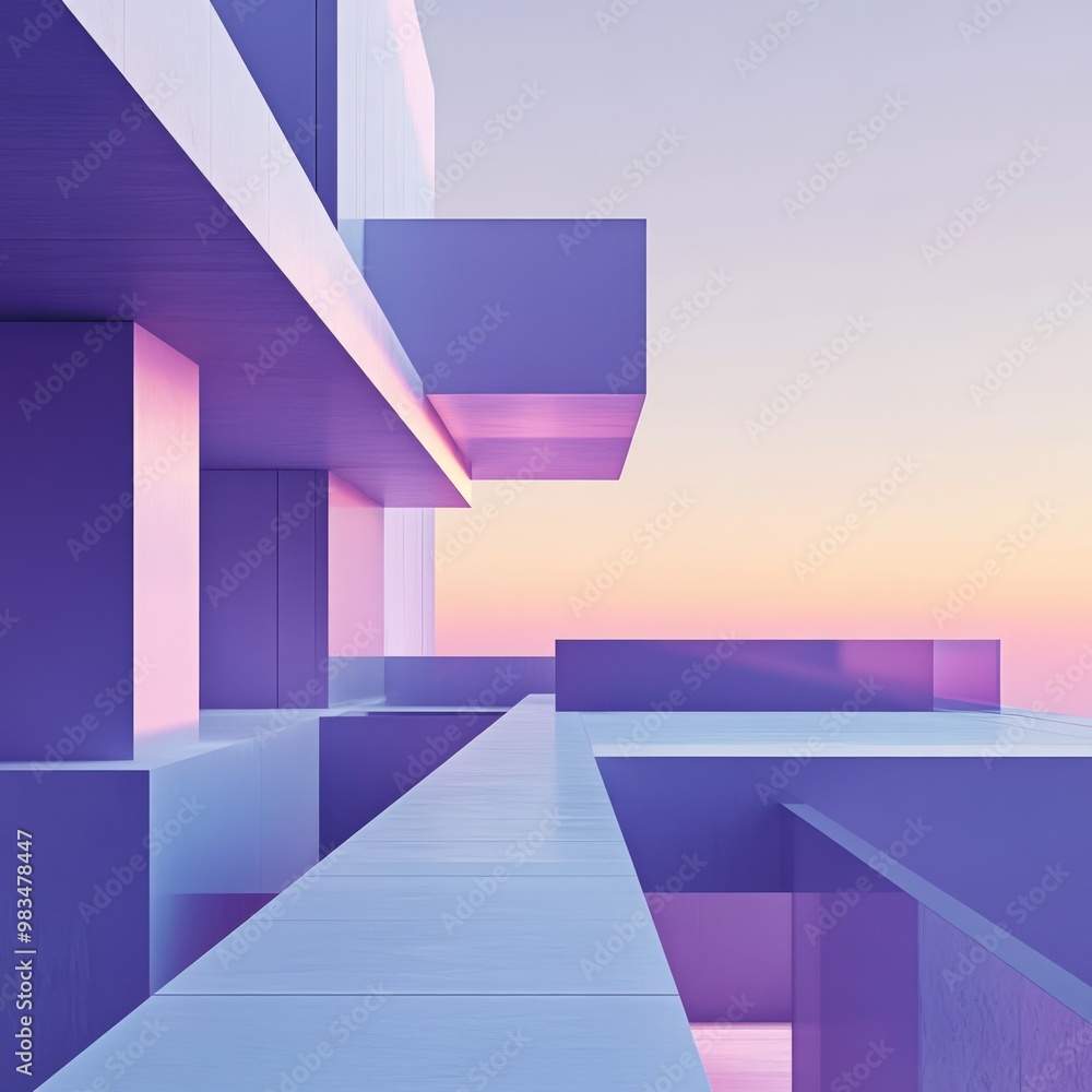 Fototapeta premium Modern Abstract Architecture with Soft Purple Hues at Sunset