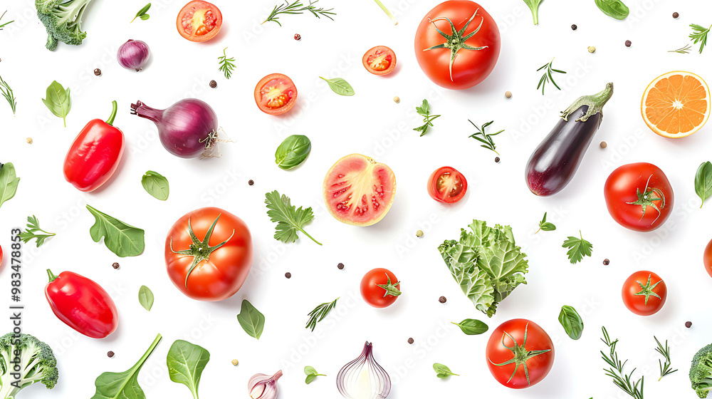 Fresh vegetables and herbs on a white background. Fresh vegetables and herbs on a white background.