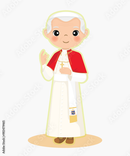 Illustration of Saint John Paul II, Pope, Vatican, illustrations for children