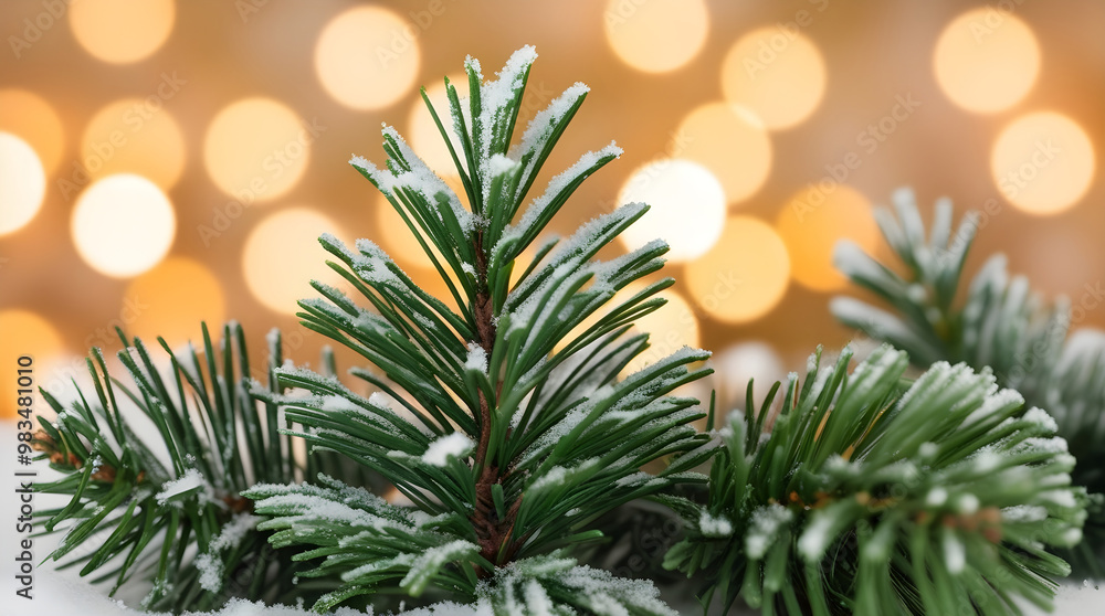 Snow-covered pine branches with a soft bokeh background, capturing the essence of winter and festive holidays. Snow-covered pine branches with a soft bokeh background, capturing the essence of winter and festive holidays.