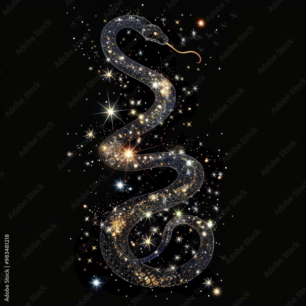 Glittering snake constellation on black background for Chinese New Year celebration in the year of the snake Glittering snake constellation on black background for Chinese New Year celebration in the year of the snake