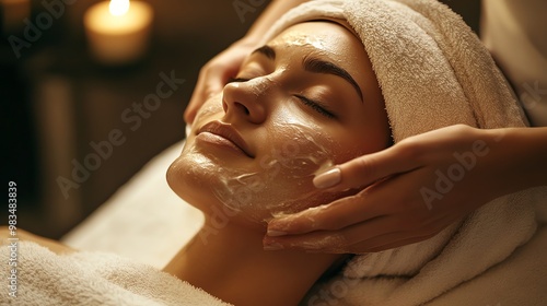 A woman receiving a facial massage in a spa setting.