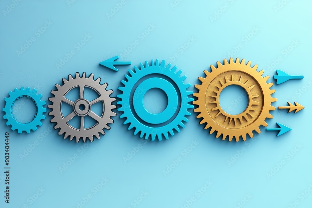 Minimalist gears and arrows, symbolizing business process reengineering and the improvement of operations Minimalist gears and arrows, symbolizing business process reengineering and the improvement of operations