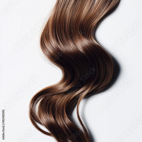 A strand of brown wavy hair on a white background