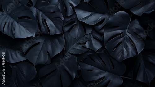 Dark foliage background featuring large, textured leaves.