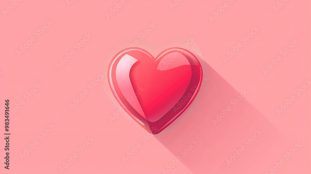 A glossy red heart with a long shadow, on a pink background. A glossy red heart with a long shadow, on a pink background.
