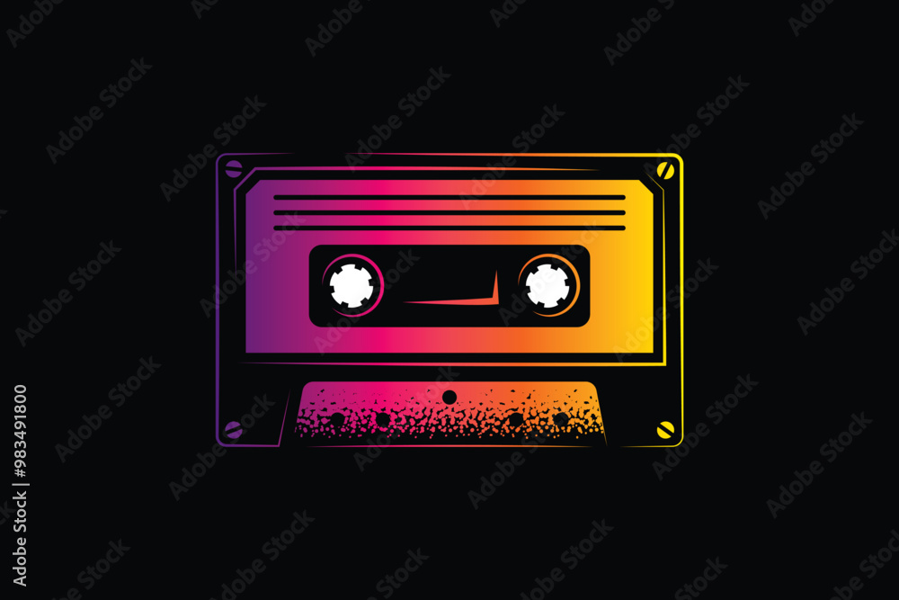 Fototapeta premium Audio cassette. Original vector illustration in vintage style. T-shirt design.