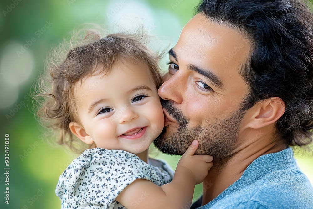 A child giving their parent a kiss on the cheek, creating a heartwarming and sweet moment A child giving their parent a kiss on the cheek, creating a heartwarming and sweet moment