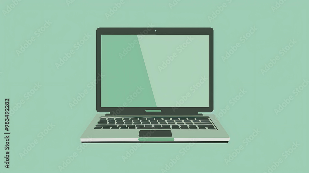 Flat design laptop isolated on green background. Flat design laptop isolated on green background.