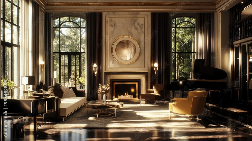 Art deco style home interior design of modern living room Art deco style home interior design of modern living room