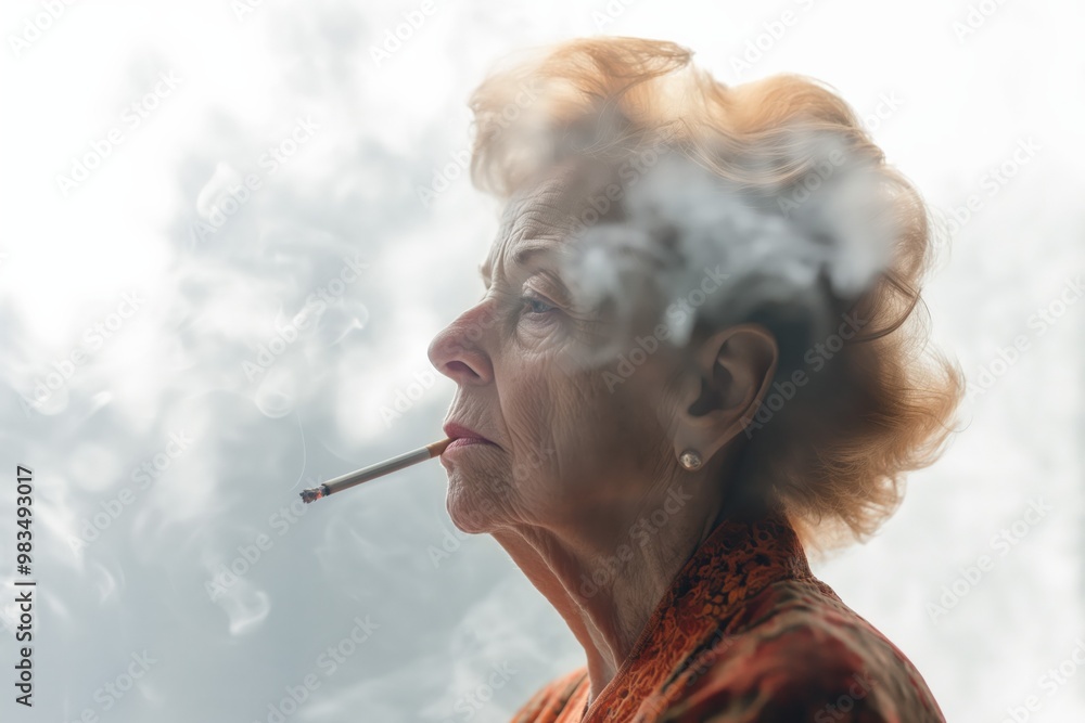 Fototapeta premium Aging Gracefully: Woman Smoking and Reflecting