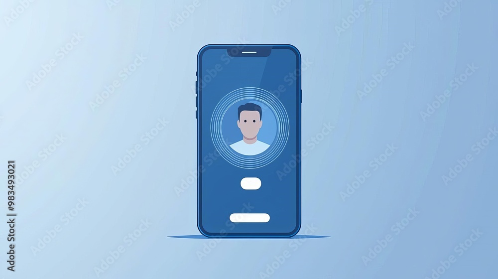 Face ID Log in Scan Smartphone displaying a circular scanning animation, Face ID login in progress, no face, flat design illustration Face ID Log in Scan Smartphone displaying a circular scanning animation, Face ID login in progress, no face, flat design illustration