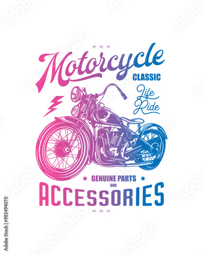 T-shirt or poster design with an illustration of an old motorcycle. Original vector illustration in vintage style. photo