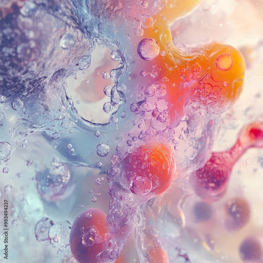 Fototapeta premium Vibrant Abstract Liquid Texture with Bubbles and Colors