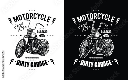 T-shirt or poster design with an illustration of an old motorcycle. Original vector illustration in vintage style.