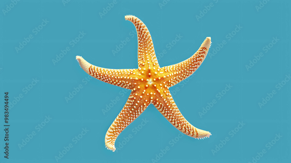 A starfish on a blue background. A starfish on a blue background.
