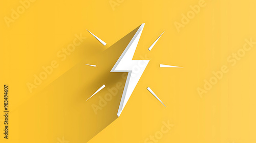 White lightning bolt symbol with long shadow on a yellow background.
