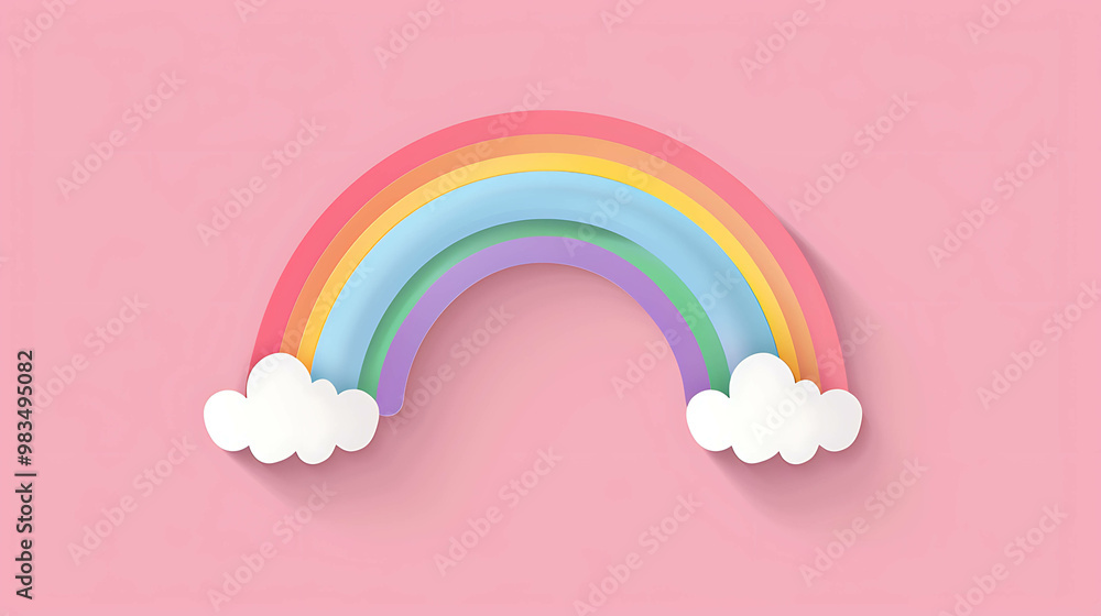 Paper cut-out rainbow with clouds on a pink background. Paper cut-out rainbow with clouds on a pink background.