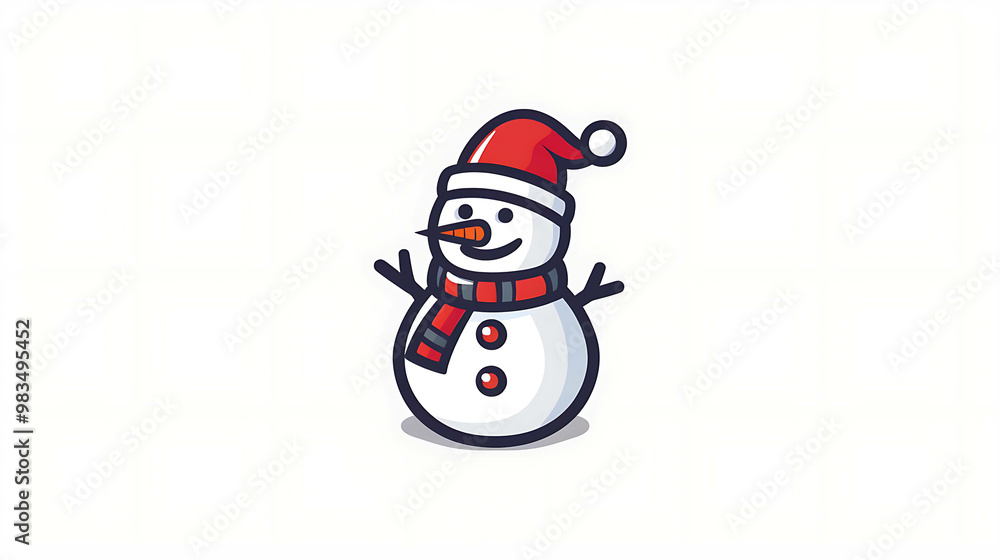 Cartoon illustration of a happy snowman wearing a santa hat and scarf. Cartoon illustration of a happy snowman wearing a santa hat and scarf.