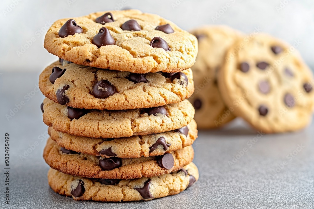 A stack of chocolate chip cookies, fresh out of the oven, giving off a warm and sweet aroma A stack of chocolate chip cookies, fresh out of the oven, giving off a warm and sweet aroma