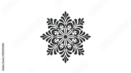 A black and white floral mandala pattern.