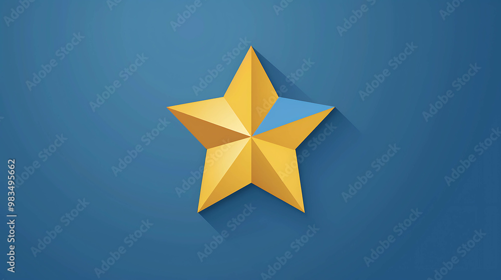 Fototapeta premium A gold star with a small blue point on a blue background.