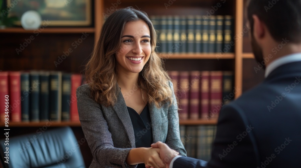 Woman in Business Suit Shaking Hands with a Man Woman in Business Suit Shaking Hands with a Man