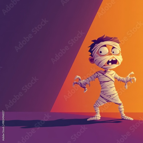 Cartoon Mummy Boy Character in a Colorful Background