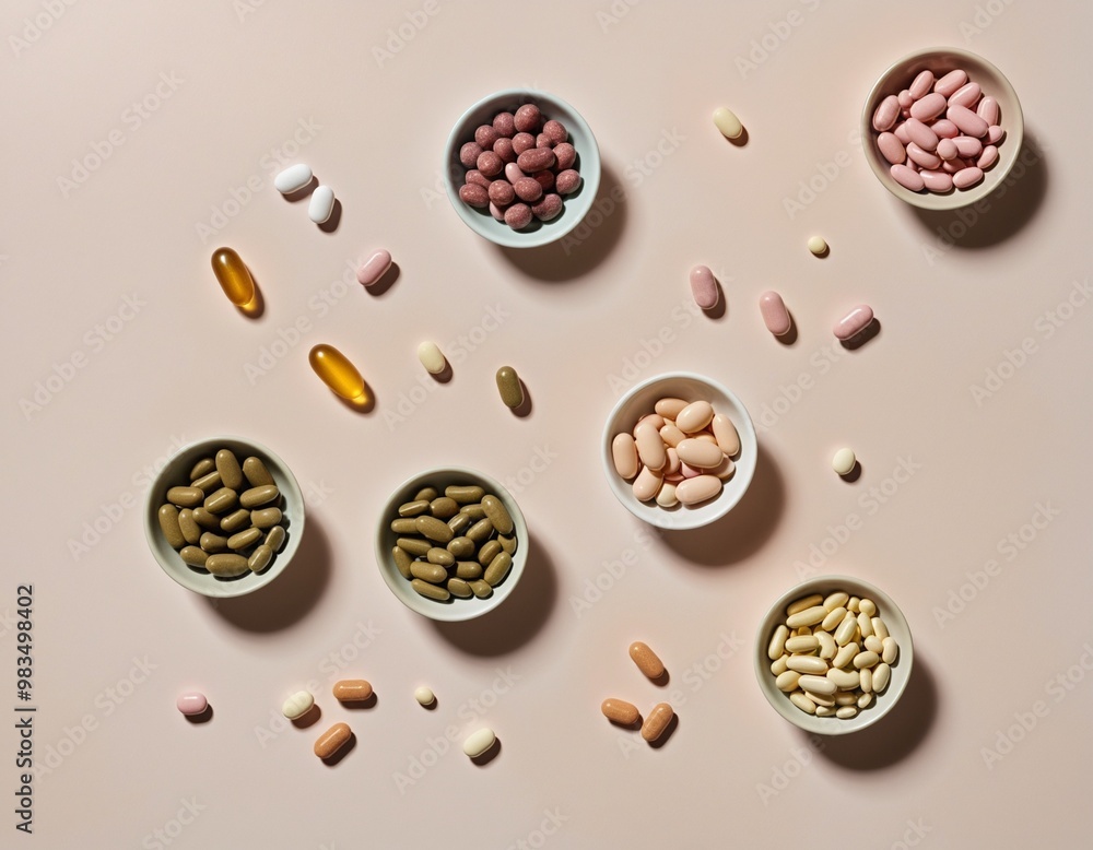 Fototapeta premium Assorted Dietary Supplements in Glass Bowls