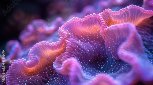 Vibrant multicolored violet-blue gradient abstract background featuring the intricate organic texture of hard brain coral. Perfect for nature-inspired designs, patterns, and ocean-themed visuals photo