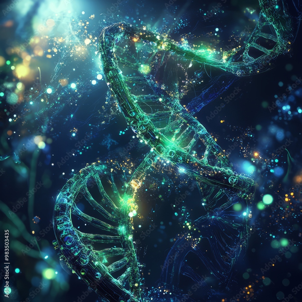 Glowing DNA Structure with Cosmic Elements Glowing DNA Structure with Cosmic Elements