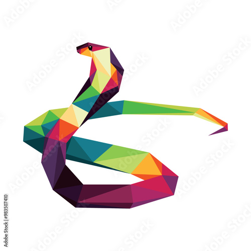 Cobra Snake in Colorful Low Poly. Cobra Snake in Colorful Polygon Vector. Good for kids animal book
