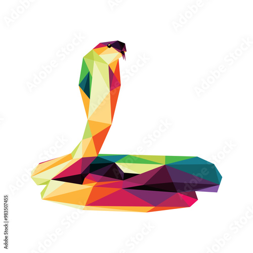 Cobra Snake in Colorful Polygon Abstract Vector. Low Poly Icon of snake. Cobra in Colorful Abstract icon. good for kids animal book