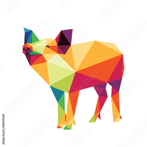 Colorful abstract of pig Illustration vector. Colorful Polygon low poly of pig. Perfect for kids animal book
