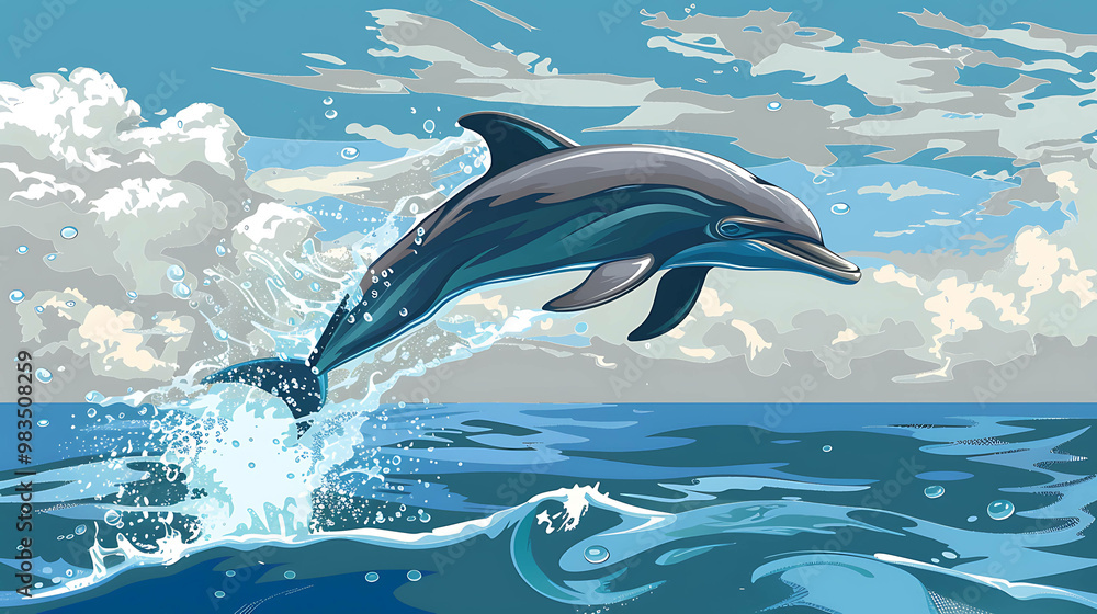 Fototapeta premium A dolphin leaping out of the water.